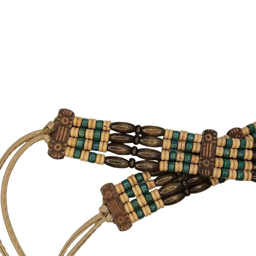 Vintage Wooden Bead Belt Bohemian Hippie Stretchy